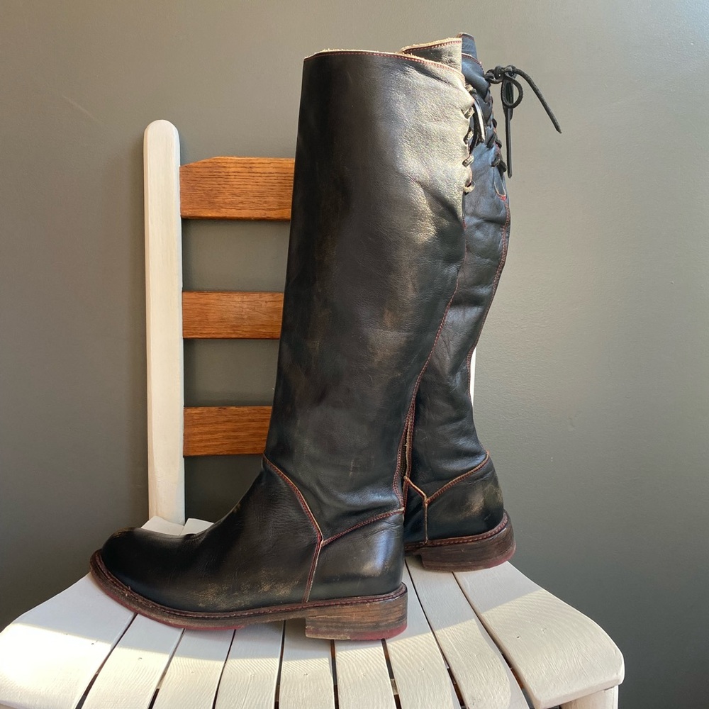 Bed Stu Tall Black Manchester Distressed Boots